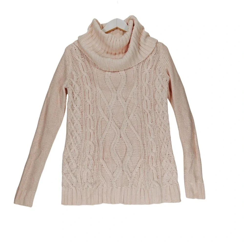 Forever 21 Womens Blush Pink Cable Knit Cowl Neck Sweater Small Chunky Soft
